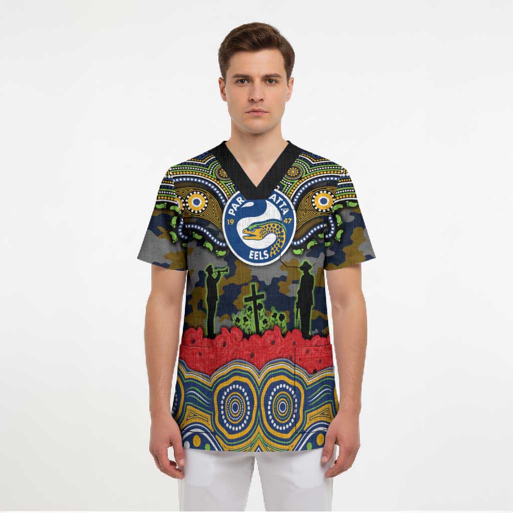 ANZAC Day Parramatta Eels Scrub Top Military Memorial Aboriginal Indigenous Art