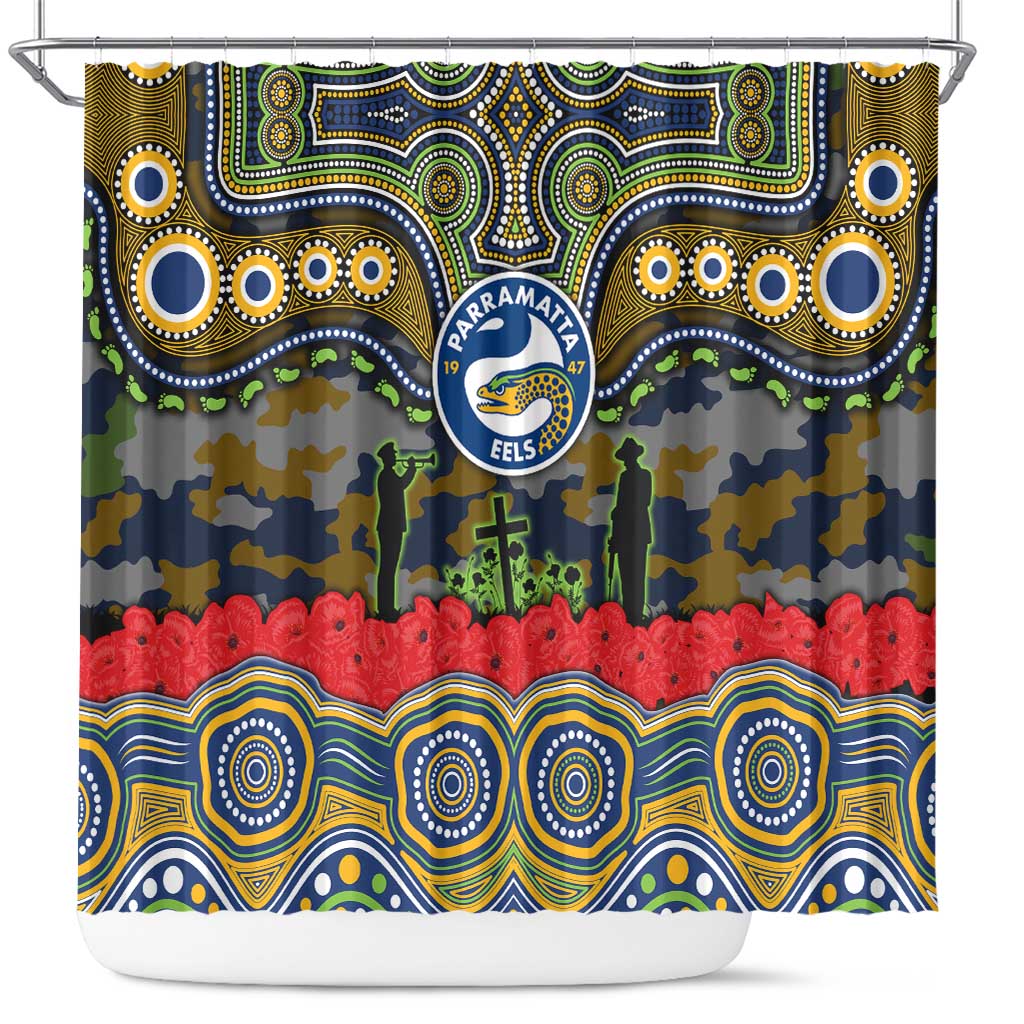 ANZAC Day Parramatta Eels Shower Curtain Military Memorial Aboriginal Indigenous Art