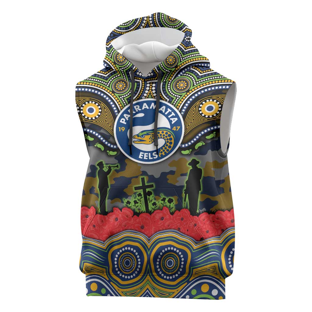 ANZAC Day Parramatta Eels Sleeveless Hoodie Military Memorial Aboriginal Indigenous Art