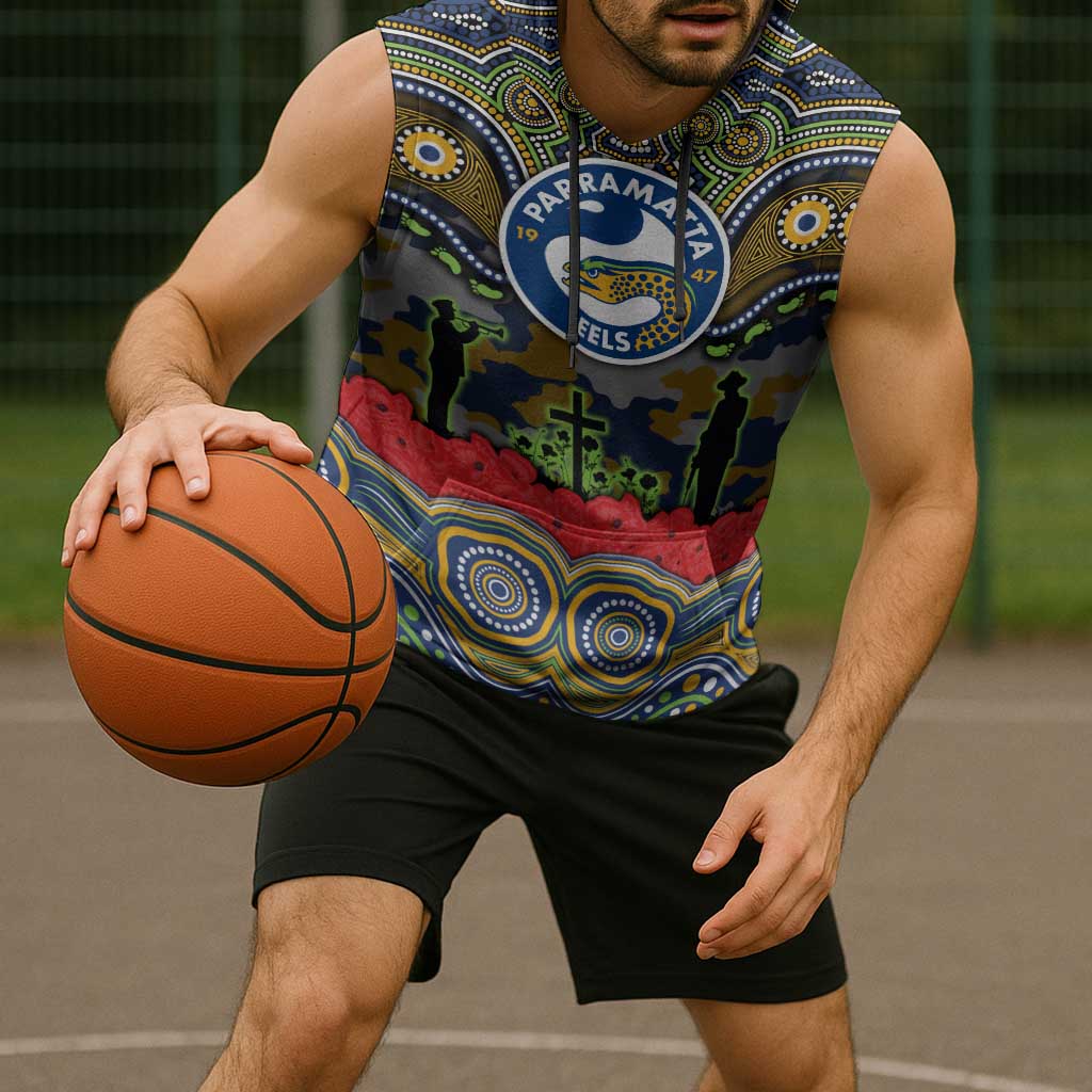 ANZAC Day Parramatta Eels Sleeveless Hoodie Military Memorial Aboriginal Indigenous Art