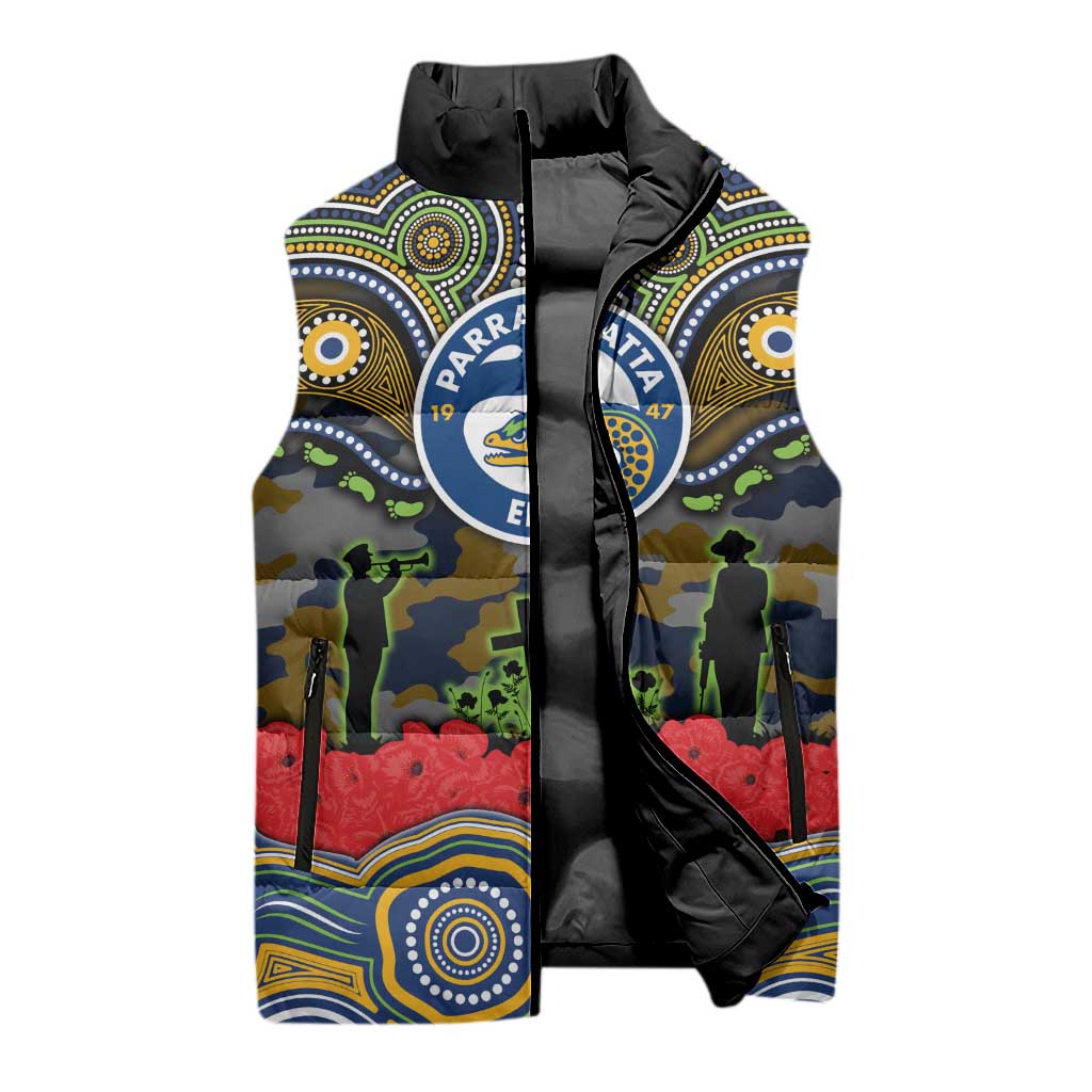 ANZAC Day Parramatta Eels Sleeveless Puffer Jacket Military Memorial Aboriginal Indigenous Art