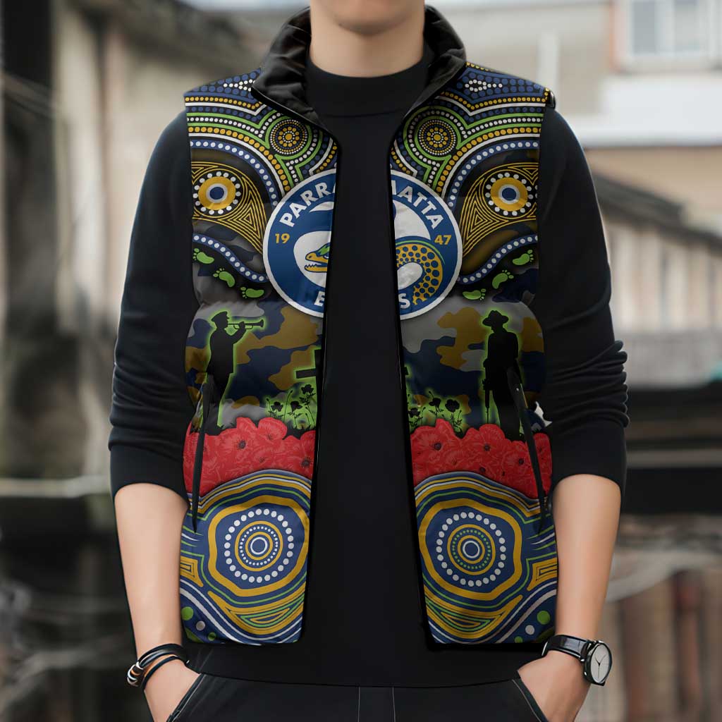 ANZAC Day Parramatta Eels Sleeveless Puffer Jacket Military Memorial Aboriginal Indigenous Art