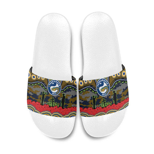 ANZAC Day Parramatta Eels Slide Sandals Military Memorial Aboriginal Indigenous Art