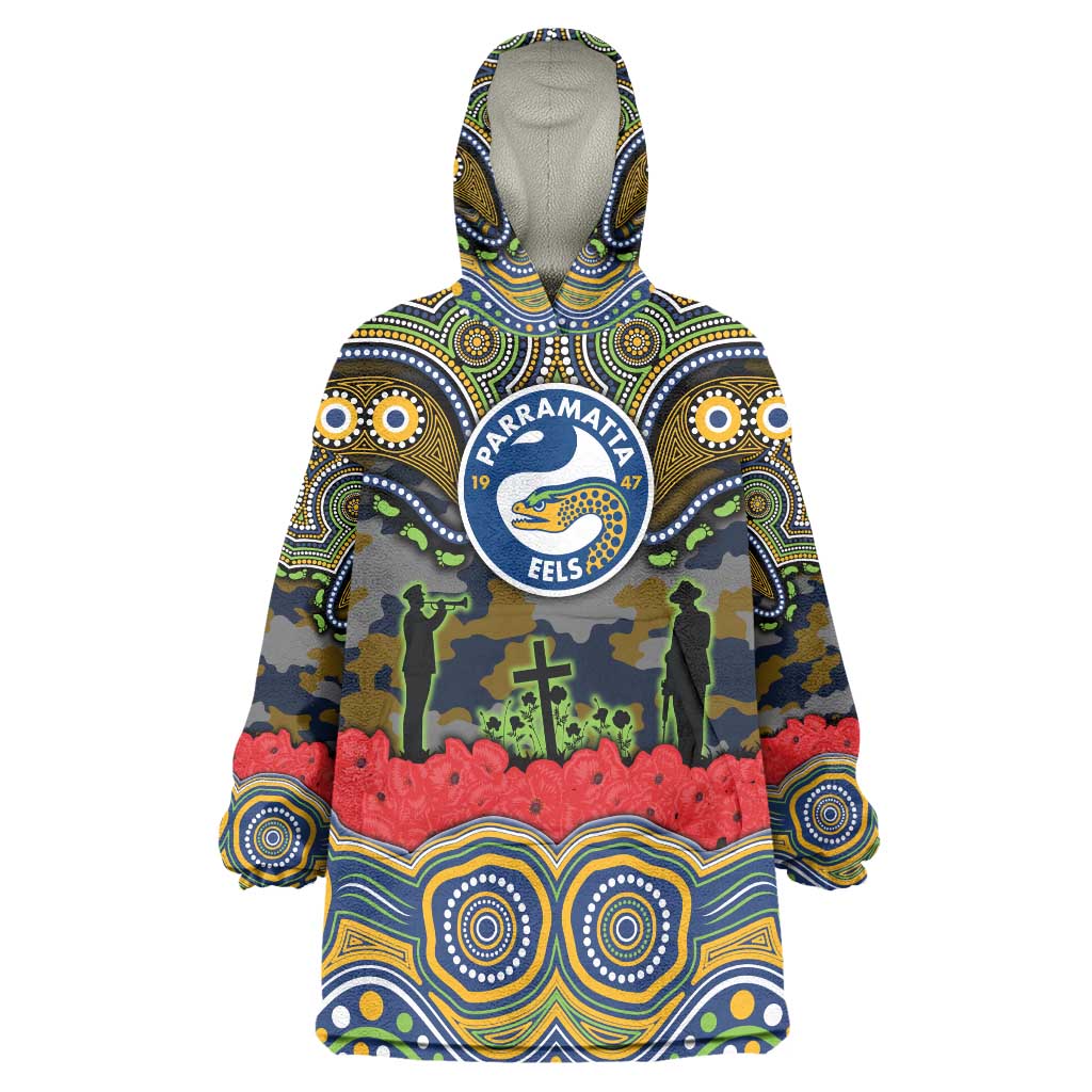ANZAC Day Parramatta Eels Wearable Blanket Hoodie Military Memorial Aboriginal Indigenous Art