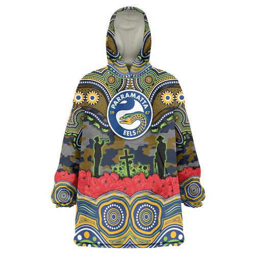 ANZAC Day Parramatta Eels Wearable Blanket Hoodie Military Memorial Aboriginal Indigenous Art