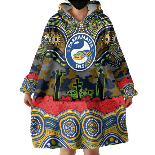 ANZAC Day Parramatta Eels Wearable Blanket Hoodie Military Memorial Aboriginal Indigenous Art
