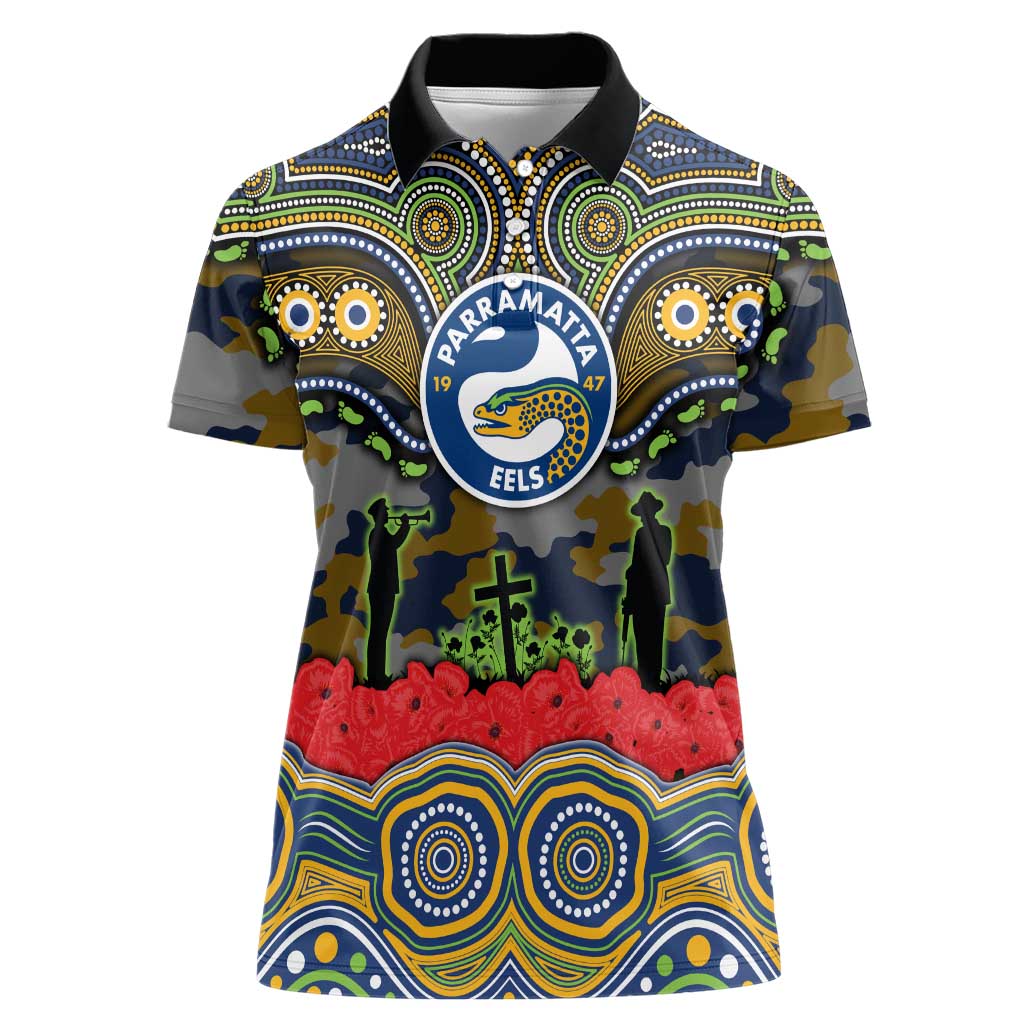 ANZAC Day Parramatta Eels Women Polo Shirt Military Memorial Aboriginal Indigenous Art