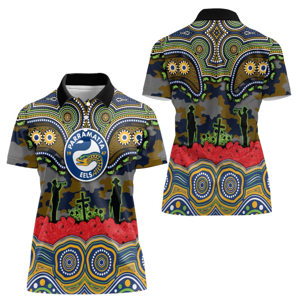 ANZAC Day Parramatta Eels Women Polo Shirt Military Memorial Aboriginal Indigenous Art