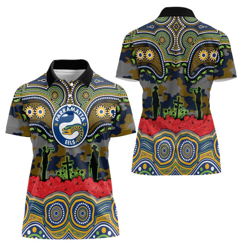 ANZAC Day Parramatta Eels Women Polo Shirt Military Memorial Aboriginal Indigenous Art