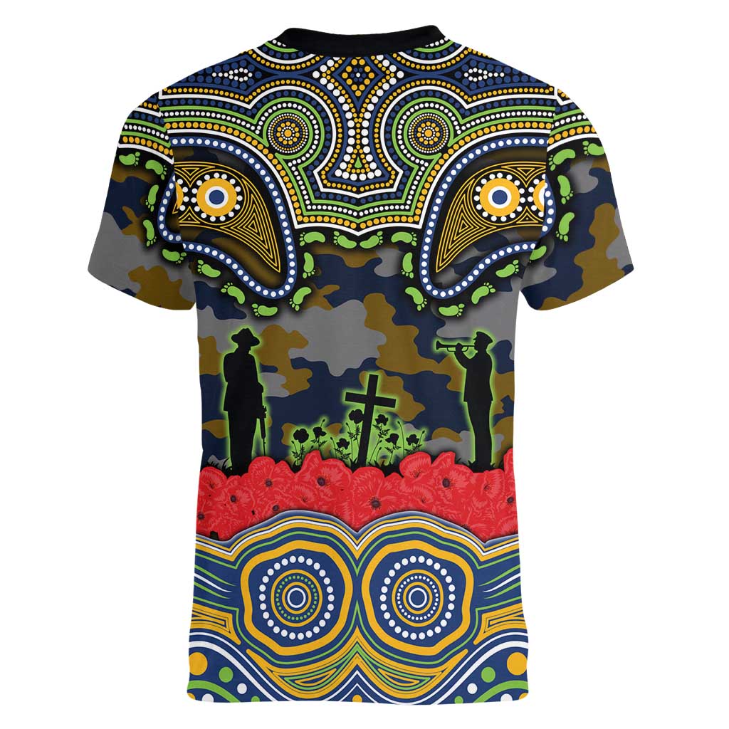ANZAC Day Parramatta Eels Women V-Neck T-Shirt Military Memorial Aboriginal Indigenous Art