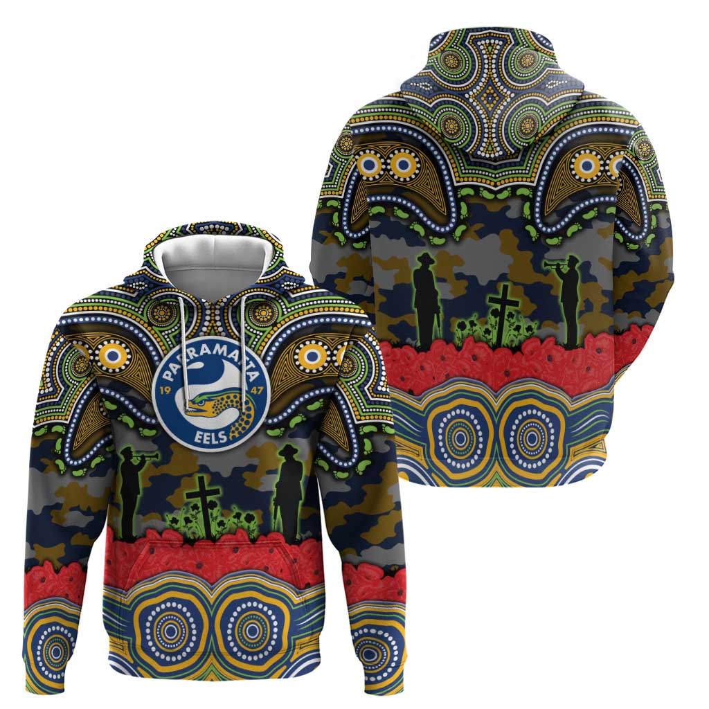 ANZAC Day Parramatta Eels Zip Hoodie Military Memorial Aboriginal Indigenous Art