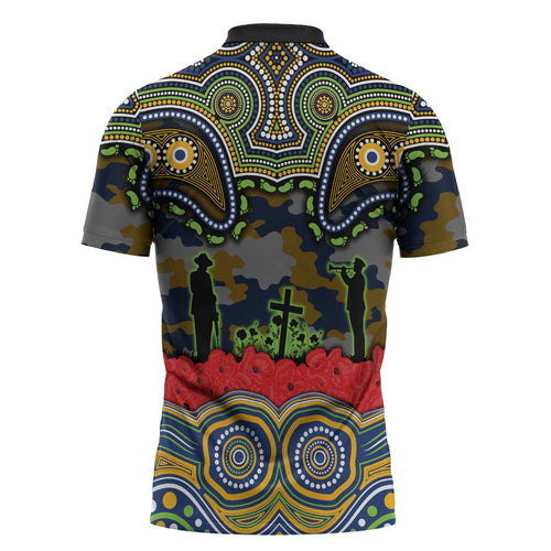ANZAC Day Parramatta Eels Zipper Polo Shirt Military Memorial Aboriginal Indigenous Art