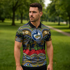 ANZAC Day Parramatta Eels Zipper Polo Shirt Military Memorial Aboriginal Indigenous Art