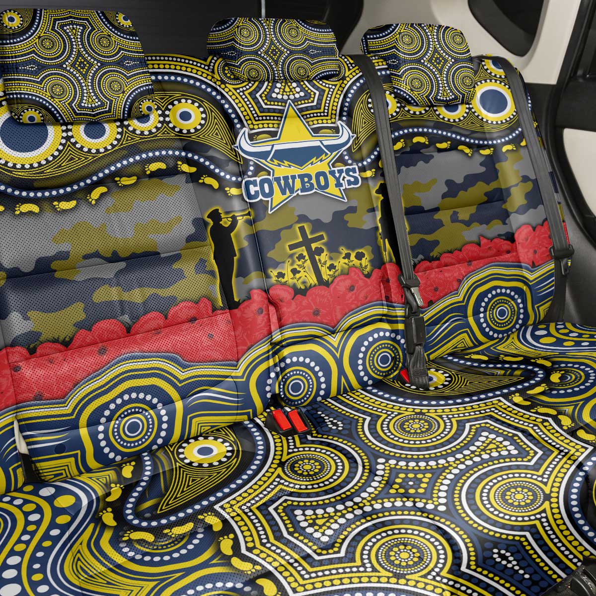 ANZAC Day North Queensland Cowboys Back Car Seat Cover Military Memorial Aboriginal Indigenous Art