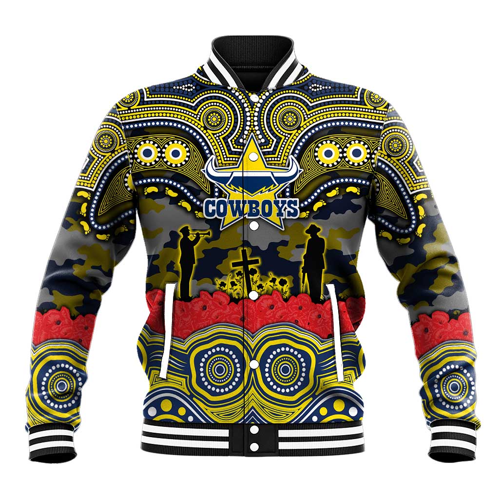 ANZAC Day North Queensland Cowboys Baseball Jacket Military Memorial Aboriginal Indigenous Art