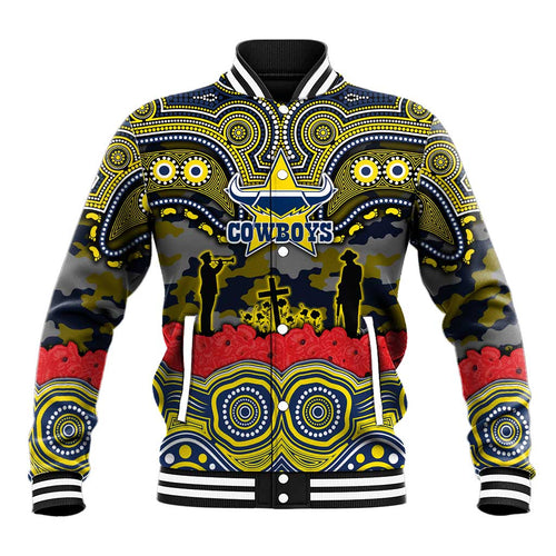 ANZAC Day North Queensland Cowboys Baseball Jacket Military Memorial Aboriginal Indigenous Art