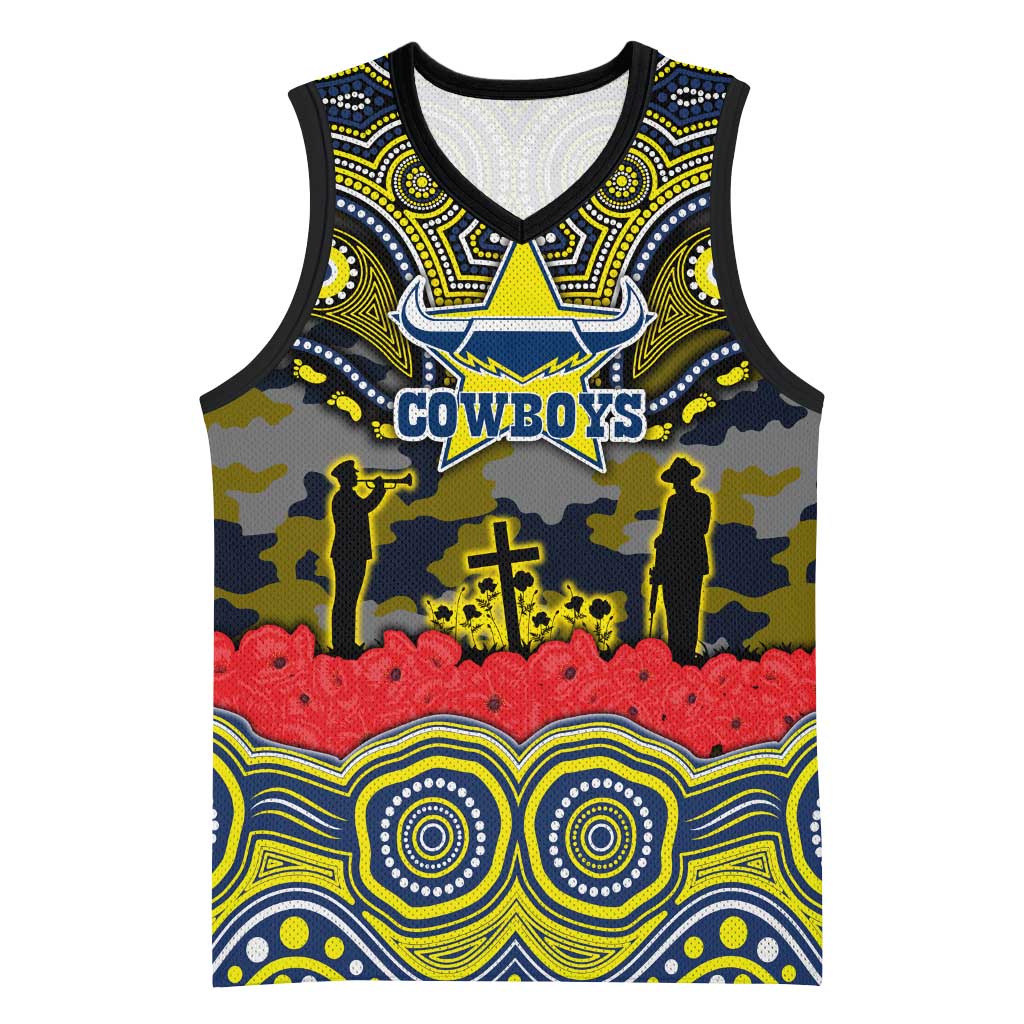 ANZAC Day North Queensland Cowboys Basketball Jersey Military Memorial Aboriginal Indigenous Art
