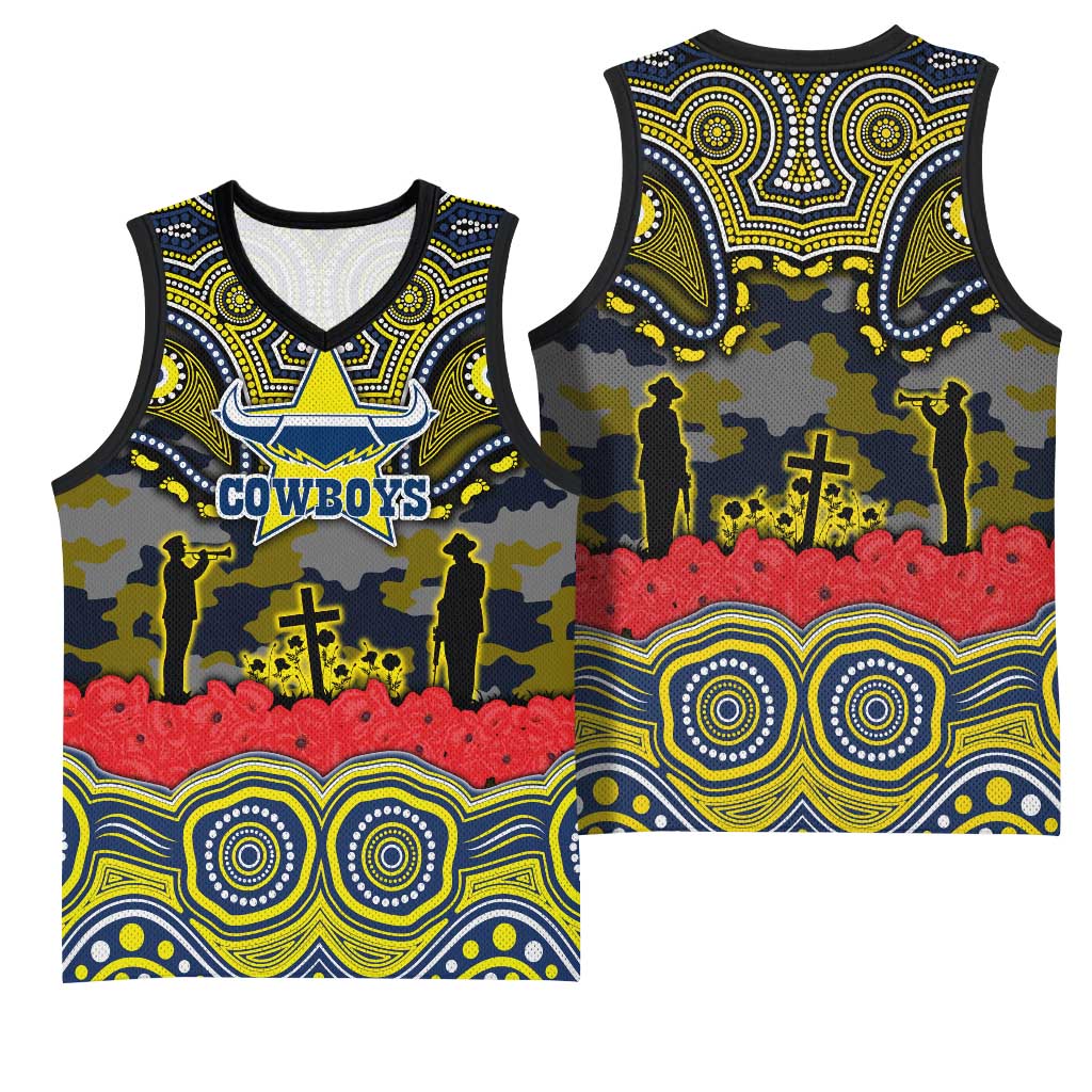 ANZAC Day North Queensland Cowboys Basketball Jersey Military Memorial Aboriginal Indigenous Art