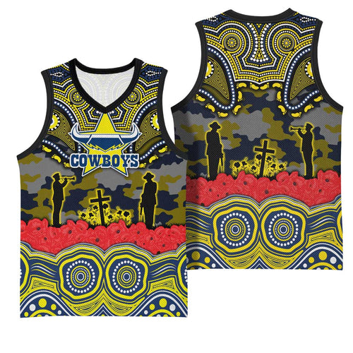 ANZAC Day North Queensland Cowboys Basketball Jersey Military Memorial Aboriginal Indigenous Art