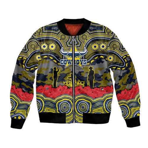 ANZAC Day North Queensland Cowboys Bomber Jacket Military Memorial Aboriginal Indigenous Art