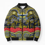 ANZAC Day North Queensland Cowboys Bomber Puffer Jacket Military Memorial Aboriginal Indigenous Art