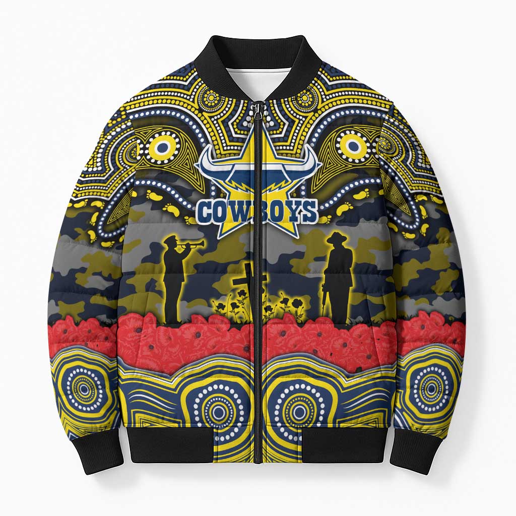ANZAC Day North Queensland Cowboys Bomber Puffer Jacket Military Memorial Aboriginal Indigenous Art