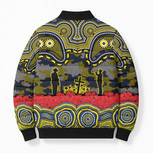ANZAC Day North Queensland Cowboys Bomber Puffer Jacket Military Memorial Aboriginal Indigenous Art