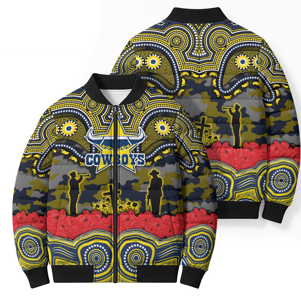 ANZAC Day North Queensland Cowboys Bomber Puffer Jacket Military Memorial Aboriginal Indigenous Art