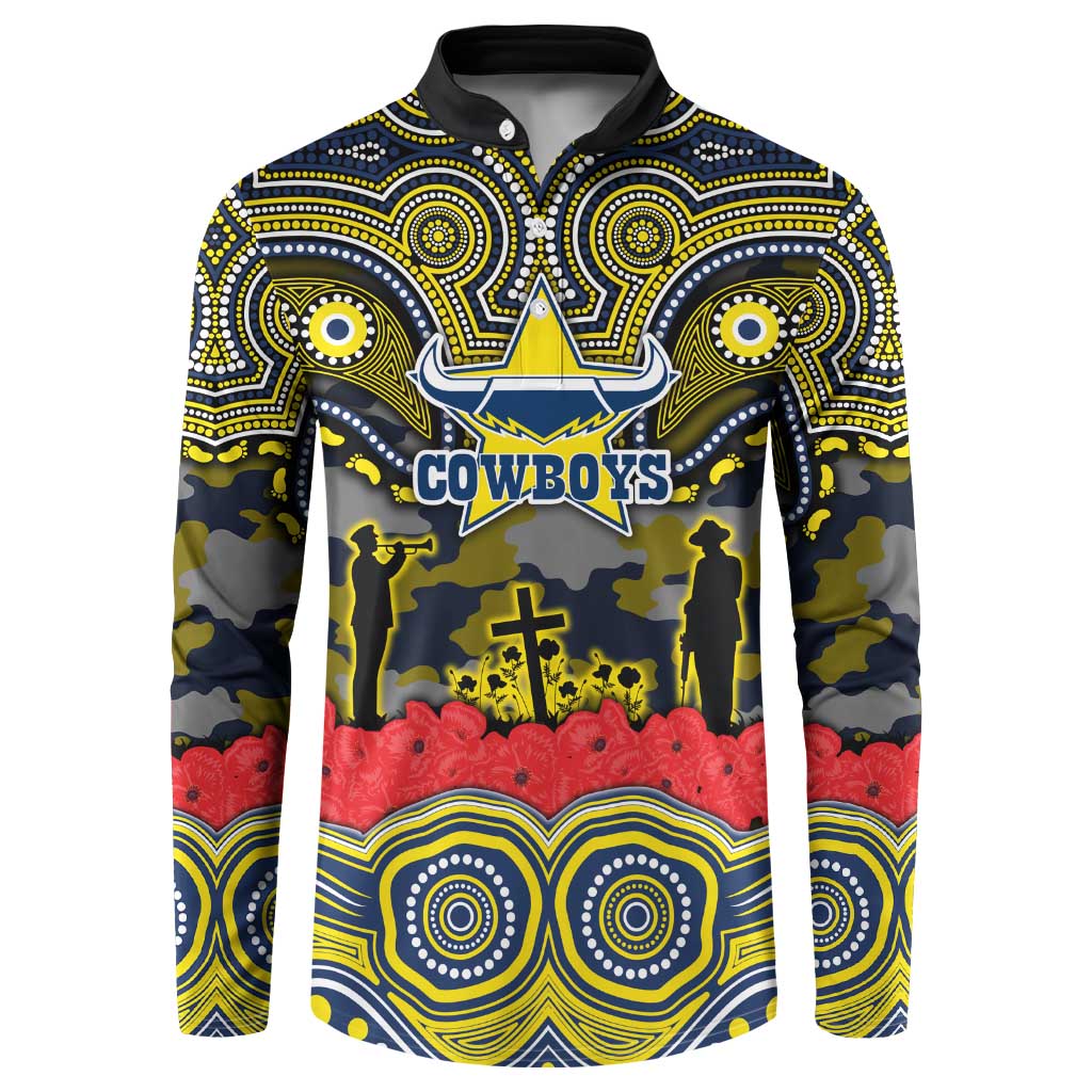 ANZAC Day North Queensland Cowboys Button Sweatshirt Military Memorial Aboriginal Indigenous Art