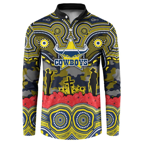 ANZAC Day North Queensland Cowboys Button Sweatshirt Military Memorial Aboriginal Indigenous Art