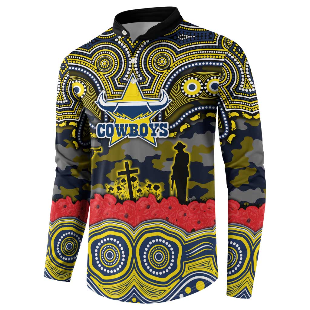 ANZAC Day North Queensland Cowboys Button Sweatshirt Military Memorial Aboriginal Indigenous Art