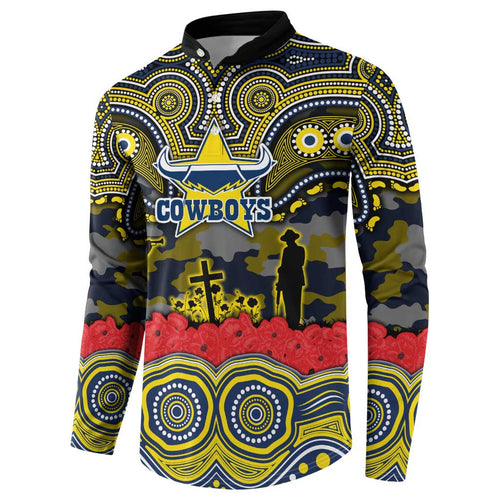 ANZAC Day North Queensland Cowboys Button Sweatshirt Military Memorial Aboriginal Indigenous Art