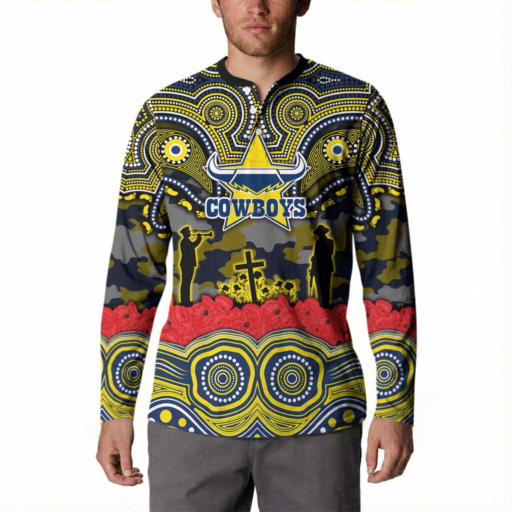 ANZAC Day North Queensland Cowboys Button Sweatshirt Military Memorial Aboriginal Indigenous Art