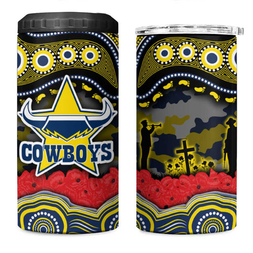 ANZAC Day North Queensland Cowboys 4 in 1 Can Cooler Tumbler Military Memorial Aboriginal Indigenous Art