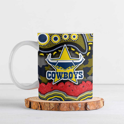 ANZAC Day North Queensland Cowboys Ceramic Mug Military Memorial Aboriginal Indigenous Art