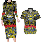 ANZAC Day North Queensland Cowboys Couples Matching Long Sleeve Bodycon Dress and Hawaiian Shirt Military Memorial Aboriginal Indigenous Art