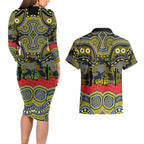 ANZAC Day North Queensland Cowboys Couples Matching Long Sleeve Bodycon Dress and Hawaiian Shirt Military Memorial Aboriginal Indigenous Art