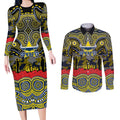 ANZAC Day North Queensland Cowboys Couples Matching Long Sleeve Bodycon Dress and Long Sleeve Button Shirt Military Memorial Aboriginal Indigenous Art