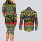 ANZAC Day North Queensland Cowboys Couples Matching Long Sleeve Bodycon Dress and Long Sleeve Button Shirt Military Memorial Aboriginal Indigenous Art