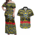 ANZAC Day North Queensland Cowboys Couples Matching Off Shoulder Maxi Dress and Hawaiian Shirt Military Memorial Aboriginal Indigenous Art