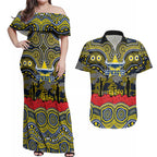 ANZAC Day North Queensland Cowboys Couples Matching Off Shoulder Maxi Dress and Hawaiian Shirt Military Memorial Aboriginal Indigenous Art