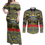 ANZAC Day North Queensland Cowboys Couples Matching Off Shoulder Maxi Dress and Long Sleeve Button Shirt Military Memorial Aboriginal Indigenous Art