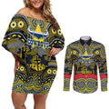ANZAC Day North Queensland Cowboys Couples Matching Off Shoulder Short Dress and Long Sleeve Button Shirt Military Memorial Aboriginal Indigenous Art