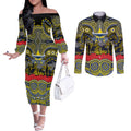 ANZAC Day North Queensland Cowboys Couples Matching Off The Shoulder Long Sleeve Dress and Long Sleeve Button Shirt Military Memorial Aboriginal Indigenous Art