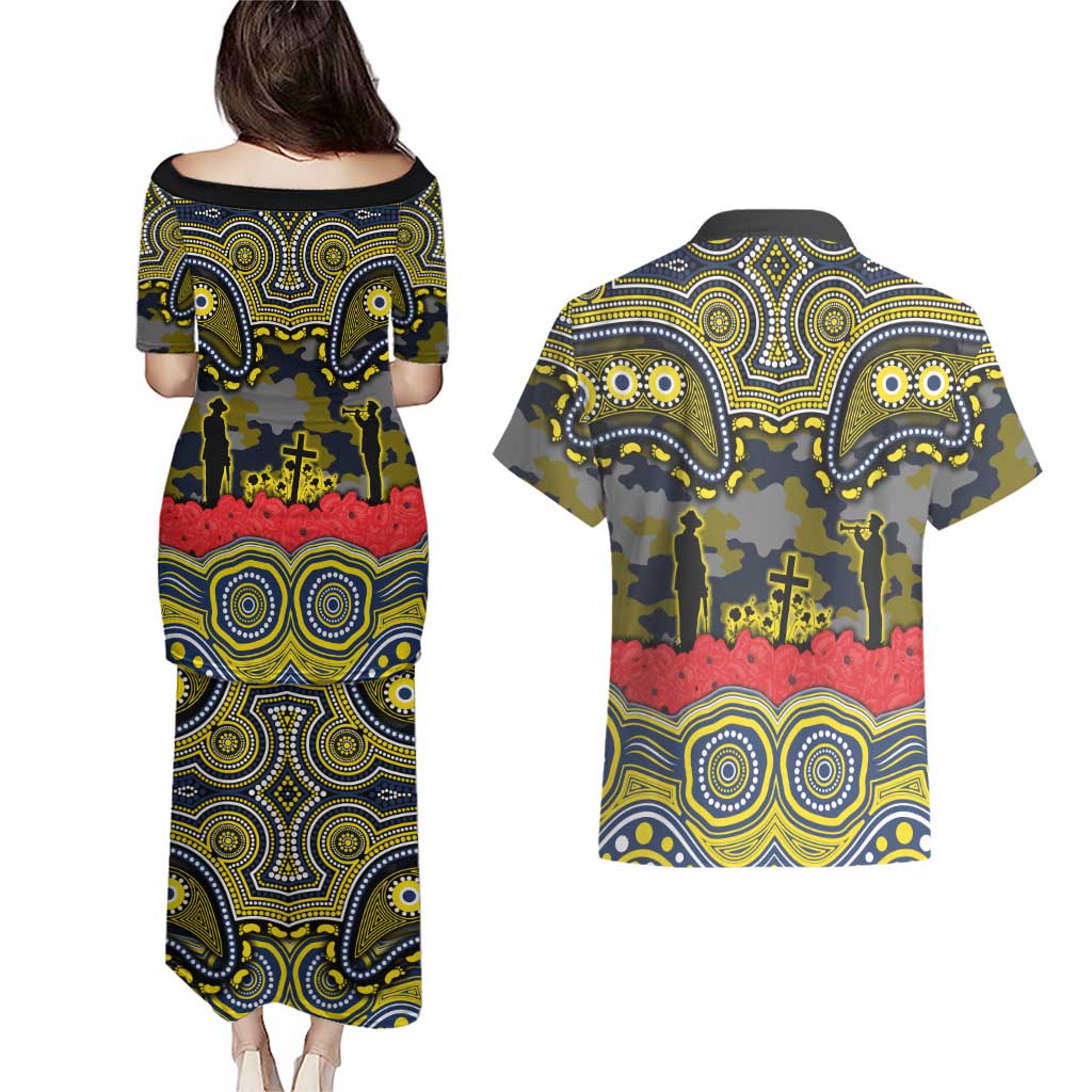 ANZAC Day North Queensland Cowboys Couples Matching Puletasi and Hawaiian Shirt Military Memorial Aboriginal Indigenous Art