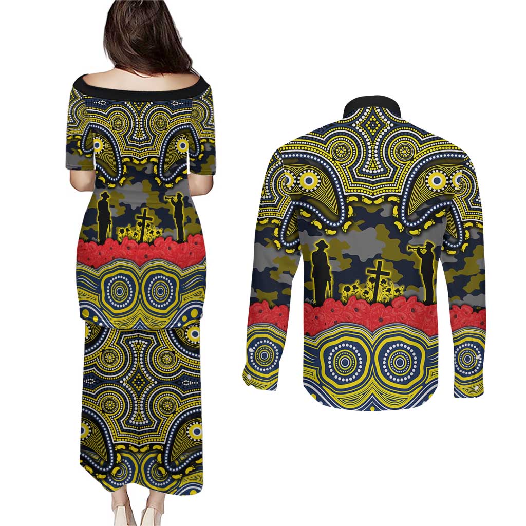 ANZAC Day North Queensland Cowboys Couples Matching Puletasi and Long Sleeve Button Shirt Military Memorial Aboriginal Indigenous Art
