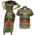 ANZAC Day North Queensland Cowboys Couples Matching Short Sleeve Bodycon Dress and Hawaiian Shirt Military Memorial Aboriginal Indigenous Art