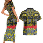 ANZAC Day North Queensland Cowboys Couples Matching Short Sleeve Bodycon Dress and Hawaiian Shirt Military Memorial Aboriginal Indigenous Art