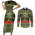 ANZAC Day North Queensland Cowboys Couples Matching Short Sleeve Bodycon Dress and Long Sleeve Button Shirt Military Memorial Aboriginal Indigenous Art