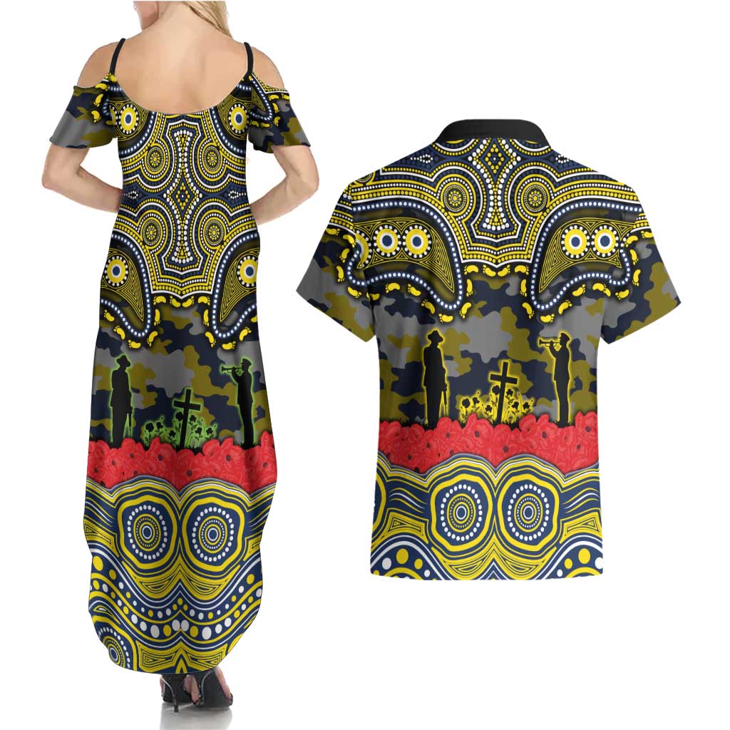 ANZAC Day North Queensland Cowboys Couples Matching Summer Maxi Dress and Hawaiian Shirt Military Memorial Aboriginal Indigenous Art